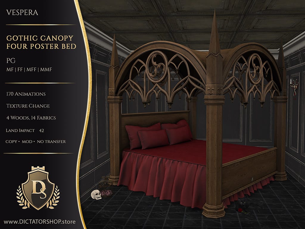 Vespera Gothic Canopy Four Poster Bed - PG